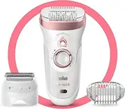 Braun Silk-épil 9 Women's Epilator/Hair Remover for Long-Lasting Hair Removal, Attachments for Razor, Trimmer and Massage for Body, Bag, 9-730, White/Rose Gold