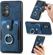 Compatible with Samsung Galaxy A23 5G Magnetic Bracket Case,Compatible with Samsung Galaxy A23 4G (PC+TPU+PU) 3 in 1 Card Slots Kickstand Phone Cover Blue