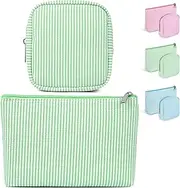 2PCS Small Makeup Bag for Purse Cute Make up Bag with Mini Cosmetic Bag with Slip-in Pockets Candy Stripes Makeup Pouch Birthday Gifts (Green)