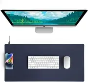Magnetic Wireless Charging Desk Pad, Office Desk Mat with Wireless Charger, Waterproof and Scratch-Resistant Microfiber Leather Mouse Mat, Large Mouse Pad for Office and Home Use,Blue (L, L-Blue)