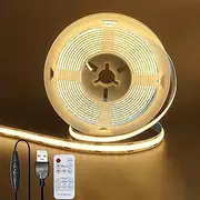 Clearhill 5V 8mm Width USB COB LED Strip Lights with Remote Dimmable Switch,Warm White 3000K,320LEDs/M,8W/M,CRI90,9.84FT/3M,Electroplated Double-Sided Panel Light Strip,Waterproof IP20,for Indoor