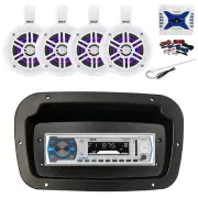Pyle Marine Radio,Spa Bezel,Adapter,Antenna,Amp,Kit,4x 4" 300W LED White Speaker