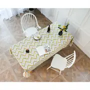 Catzon Tassel Cotton Linen Tablecloths Star Stripes Wave Dustproof Table Cover for Kitchen Dinning Room Party-Yellow