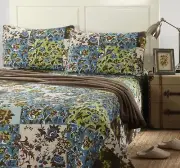 Tache Queen Quilt Sets with Shams - Lost Forest - Lightweight Blue, Green, Br...