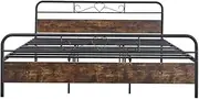 Foret Bed Frame Metal King Size Modern Wooden Headboard Bedroom Base Platform