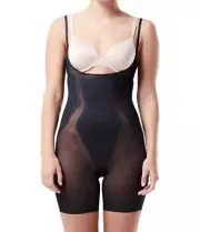 Spanx Open-Bust Midthigh Bodysuit Shapewear Very Black L $168 FS6815 New