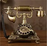 Resin Imitation Copper Vintage Style Rotary Retro Old Fashioned Rotary Dial Home and Office Telephone Phone Home Living Room Decor