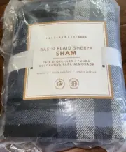 Pottery Barn Teen Basin Plaid Sherpa Blue Quilted Stitch Standard Pillow Sham