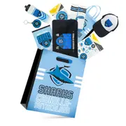 NRL Cronulla Sharks Showbag 24w/ Duffle Bag/Cap/Drink Bottle/Coasters/Socks