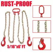 One Rust-Proof 5/16"x6' G80 Chain Lifting Sling w/2 Legs 3T/6600lbs w/ Grab HooK