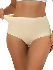 [Allegra K] High Waist Elastic Briefs for Women Breathable Invisible Hipster Underwear