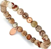 [JewelryWeb] Stainless Steel Polished Rose Ip Plated 6mm Brown Jasper Beaded Stretch Bracelet-Stretch-Bracelet for Women