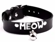 CUSTOM HANDCRAFTED STUNNING Deluxe MEOW leather collar choker Kitty Bell Col35