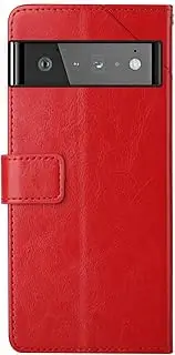 Compatible with Google Pixel 6a 5G Cover,Compatible with Google Pixel 6a 5G PU Leather Card slot Magnetic Closure Flip Kickstand Red
