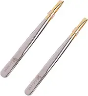 BIUDECO 2Pcs Stainless Steel Eyebrow Tweezers Electroplated Scissor Tweezers Flat Mouth Oblique Mouth for Precision Makeup Eyebrow Shaping Travel Friendly Design