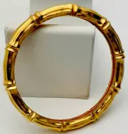 Signed Piscitelli 1980s Vintage New Matte Gold Plated Bamboo Bangle Bracelet 7”