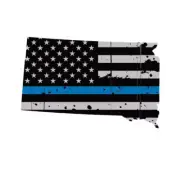 Distressed Thin Blue Line South Dakota State Shaped Subdued US Flag Sticker