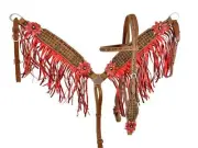 Showman FRINGE Painted 3D Floral Browband Headstall & Breastcollar Set