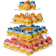 Vivva 4 Tier Acrylic Cupcake Stand, Premium Cupcake Holder, Square Cupcake Tower Display