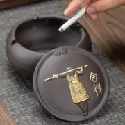 Purple Sand Anti Fly Ash Ceramic Ashtray with Cover Retro Light-luxury Creative