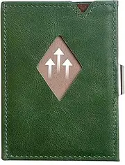 [EXENTRI] Leather Trifold Wallet - RFID Blocking w/Stainless Steel Locking Clip, Green, Minimalist