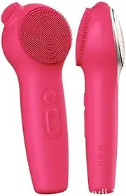 Facial Cleansing Brush Face Scrubber, Red Light / Blue Light Electric Face Scrubber with Nose Scrubber for Women/Men, Silicone Face Scrubber Exfoliator Thermal Massage, Waterproof Sonic Facial Cleansing Brush (Rose Gold)