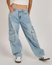 [DESU] DESU Girls' Juno Cargo Jeans in Blasted Light Blue Size 08 08 Blasted Light Blue