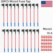 20 Pack Micro3 Fuse Automotive ATL 3 Prong Blade Fuse Holder & 20x 10A Fuses