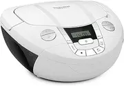 TechniSat Viola CD-1 Portable Stereo CD Player, Boombox with Practical Carry Handle (CD Radio for Children, FM Radio Tuner, Bluetooth Reception, 2 x 1 W RMS Power, Mains and Battery Operated) White