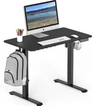 40 Electric Sit Stand Desk w/ Hooks & Cable Management, Black Frame & Top