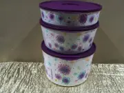 New Tupperware UNIQUE Dandelions Theme Ilumina StacknStore Set 3 Bowls