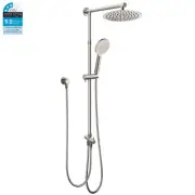 Brushed Nickel Twin Round Shower Set 3-Mode Handheld Sliding Rail 8" Rain Head