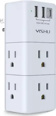 6 Outlet Extender Surge Protector, Multi Plug Outlet with 3 USB Ports, Rotating