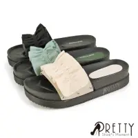 在飛比找momo購物網優惠-【Pretty】台灣製寬版荷葉邊鬆糕厚底拖鞋(米色、黑色、藍