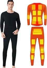 [Generic] Heated Under for Men and Women Winter Warm 20 Areas Electric USB Heated Heating Shirt and P Set App Control 5 Temperature Settings Black L