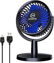 LEMOISTAR Small Desk Fan with 4 Speeds, Personal USB Mini Fans with Quiet Operation, Powerful Airflow, 310°Rotation, Tiny Cooling Table Fan for Office, Travel, Bedroom, Black against Blue(4 inch)