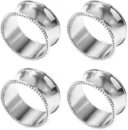 Veumoie 4 Pieces Napkin Holder Ring, Hammered Design Serviettes Buckle for Wedding Silver