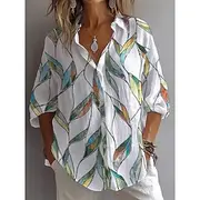 Women's Shirt Graphic Leaf Daily Stylish Casual Long Sleeve Shirt Collar Regular Tops Daily Holiday Buttons Print Green Summer Spring
