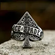 AU New Domineering Vintage Men Retro Poker Winner Ace Spade Stainless Steel Ring