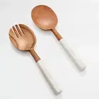 Crate & Barrel Salad Servers Acacia Wood with Marble Handle