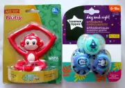 2-Nuby Yogi Soothing Soft Teether & Tommie Tippee day/Night Pacifier 6-18m 3/pc