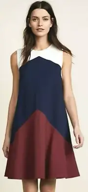 Tory Burch Willa Cordovan Colorblock A Line Stretch Ponte Dress L $350