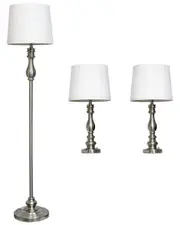 Lalia Home Brushed Steel Three Pack Lamp Set (2 Table Lamps