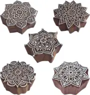 Round Wooden Printing Stamps Set of 5 DIY Henna Fabric Textile Paper Clay Potter