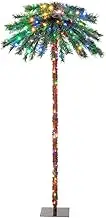 Costway 1.8m Artificial Palm Tree with 64 PVC Branch Tips & 210 Four-Color LED Lights, Pre-Lit Decoration Tree for Christmas, Xmas Celebration Tree for Home, Office & Carnival, Easy Setup