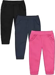 [Resinta] 3 Packs Baby Toddler Girls' Pull-On Fleece Pants Winter Warm Girls' Fleece Joggers Active Girls Toddlers' Sweatpants