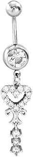[Niaspi] 14G Stainless Steel Heart Dangle Belly Button Ring for Women Sparkle CZ Belly Navel Barbell Rings Belly Piercing Jewelry, Stainless Steel, cubic zirconia