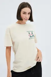 Camel Tee Round Neck Short Sleeve Graphic Cotton - Size XS, Women's Graphic Tee
