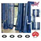 Light Filtering Linen Blend 84" Semi-Sheer Curtains | Navy Blue | Grommet Style