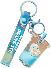 [DIKIMO] Cute Shark Keychain Kawaii Shark Liquid Floating Keychain Backpack Pendent (Boba Cup), Boba Cup